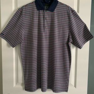 Greg Norman Play Dry Short Sleeve Polo, Navy Blue Striped, Size Large
